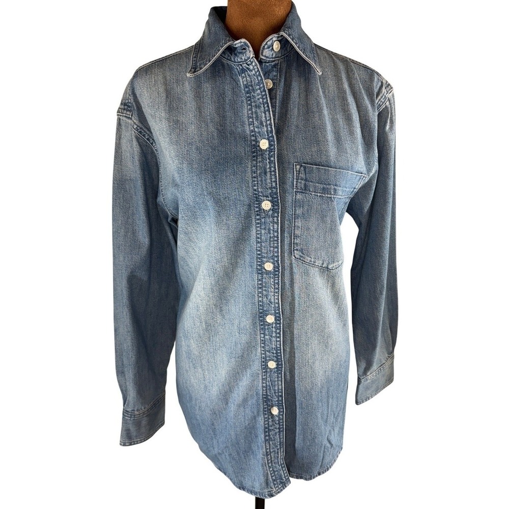 Madewell Oversize Denim Shirt Women XXS Medium Wash Button Front NWOT Blouse Top